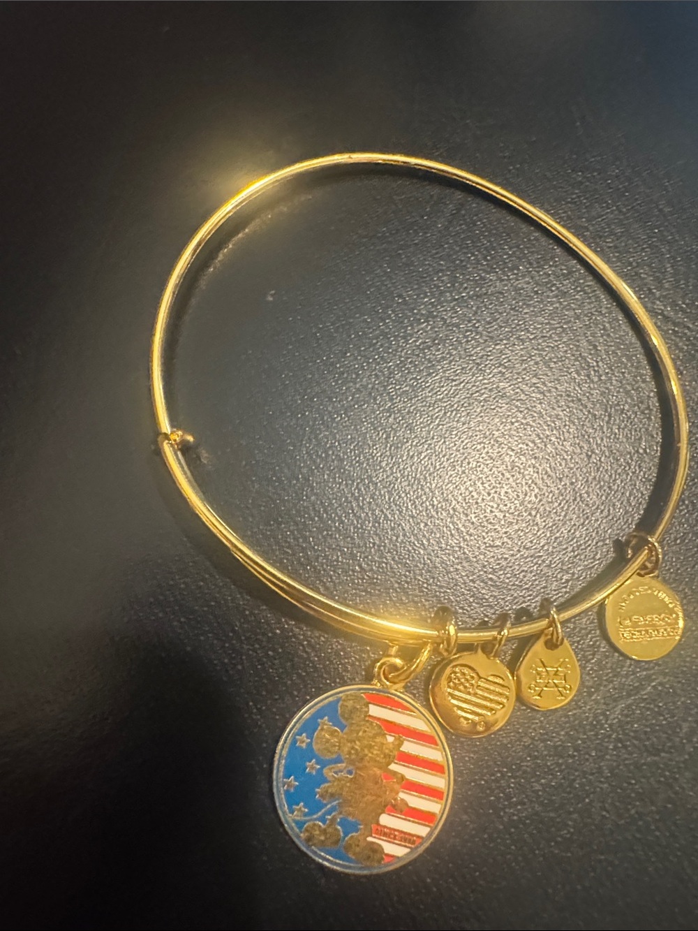Alex & Ani Gold-Tone Disney Women's Charm Bangle Bracelet W Patriotic Mickey